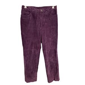 Jones Wear Sport Women's 12P Purple Leather Suede Retro 90's Straight Leg Pants